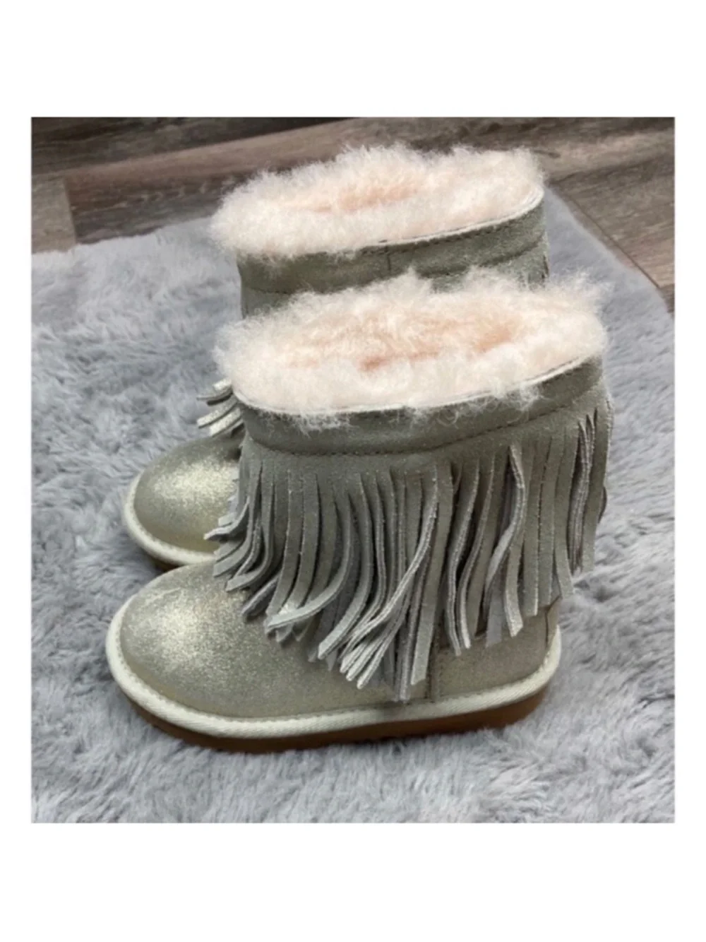 Ugg classic short II genuine shearling metallic fringe booties